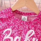 GIRLS SPARKLY BARBIE PINK LONG SLEEVES FROCK