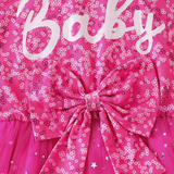 GIRLS SPARKLY BARBIE PINK LONG SLEEVES FROCK