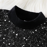 BLACK GLITTER SILVER HIGH NECK FITTED DRESS