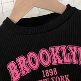Kids Two Pcs Set Letter Print Top Black Pink Bottom