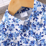 Floral Print Mesh Dress With Woven Belt Long Sleeve( Navy Blue)