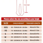 Size chart for children's trousers with height and length measurements.