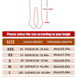 Size chart for children's trousers with height and length measurements.